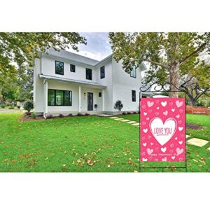 Akeydeco Valentine's Day Flag,28x40 Inch Valentine's Heart Garden Flag with Two Grommets Double Sided Printing 2 Layer Burlap Valentine Flags for Your Valentine's Day Decoration