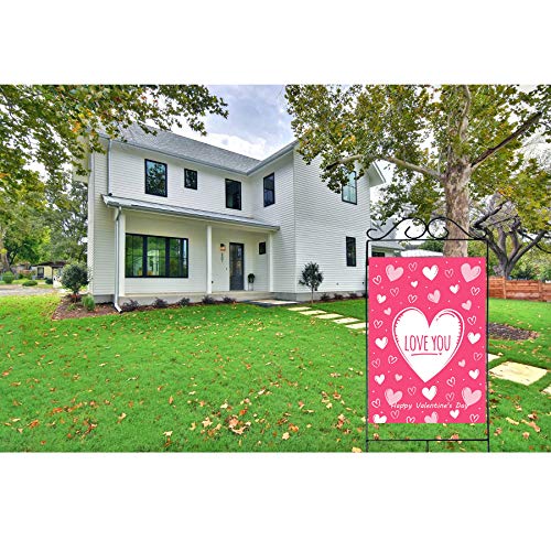 Akeydeco Valentine's Day Flag,28x40 Inch Valentine's Heart Garden Flag with Two Grommets Double Sided Printing 2 Layer Burlap Valentine Flags for Your Valentine's Day Decoration