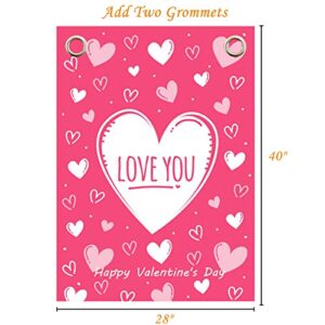 Akeydeco Valentine's Day Flag,28x40 Inch Valentine's Heart Garden Flag with Two Grommets Double Sided Printing 2 Layer Burlap Valentine Flags for Your Valentine's Day Decoration