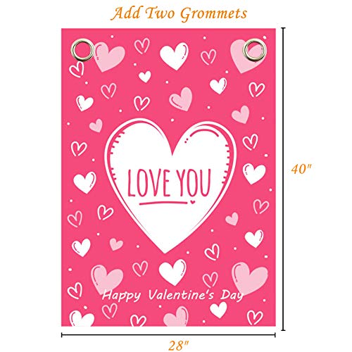 Akeydeco Valentine's Day Flag,28x40 Inch Valentine's Heart Garden Flag with Two Grommets Double Sided Printing 2 Layer Burlap Valentine Flags for Your Valentine's Day Decoration