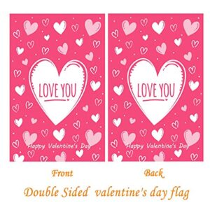 Akeydeco Valentine's Day Flag,28x40 Inch Valentine's Heart Garden Flag with Two Grommets Double Sided Printing 2 Layer Burlap Valentine Flags for Your Valentine's Day Decoration