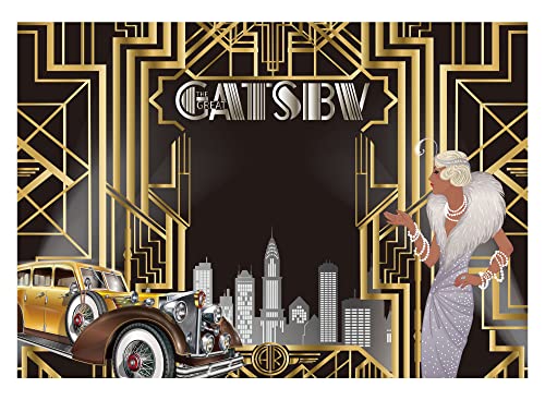 Allenjoy 7x5ft Vinyl Gatsby Themed Backdrop for Celebration Retro Roaring 20's 20s Party Art Decor Happy 1st Birthday Wedding Decoration Pictures Background Supplies Photo Booth Prop