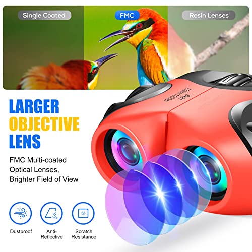 LET'S GO! Gifts for Girls 3-12 Years Old, DIMY Compact Waterproof Binocular for Kids Girls Easter Toys Age 3-12 Brithday Best Easter Gifts for Girls Kids Red