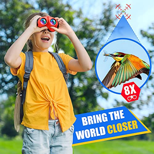 LET'S GO! Gifts for Girls 3-12 Years Old, DIMY Compact Waterproof Binocular for Kids Girls Easter Toys Age 3-12 Brithday Best Easter Gifts for Girls Kids Red