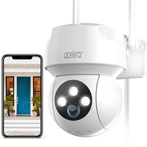 acelerar 2k security camera outdoor – 3mp color night vision video surveillance cameras, pan & tilt 360degree view with motion detection wi-fi home system, smart alerts,micro sd card&cloud storage
