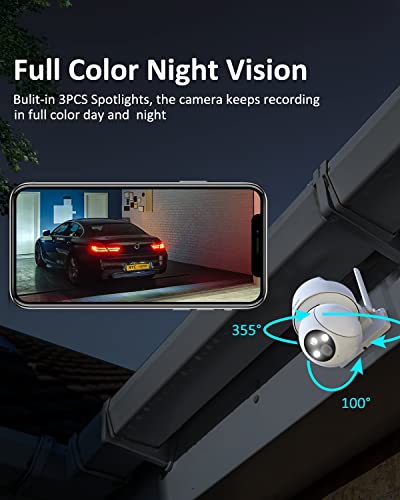 acelerar 2K Security Camera Outdoor - 3MP Color Night Vision Video Surveillance Cameras, Pan & Tilt 360degree View with Motion Detection Wi-Fi Home System, Smart Alerts,Micro SD Card&Cloud Storage