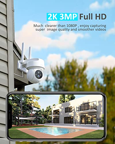 acelerar 2K Security Camera Outdoor - 3MP Color Night Vision Video Surveillance Cameras, Pan & Tilt 360degree View with Motion Detection Wi-Fi Home System, Smart Alerts,Micro SD Card&Cloud Storage