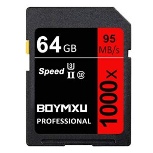 64gb memory card, boymxu professional 1000 x class 10 card u3 memory card compatible computer cameras and camcorders, camera memory card up to 95mb/s, red/black