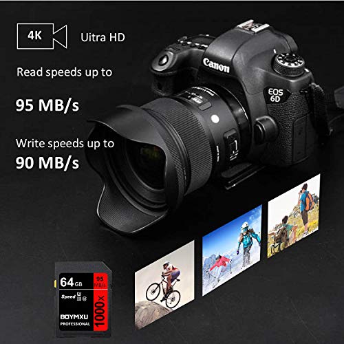 64GB Memory Card, BOYMXU Professional 1000 x Class 10 Card U3 Memory Card Compatible Computer Cameras and Camcorders, Camera Memory Card Up to 95MB/s, Red/Black