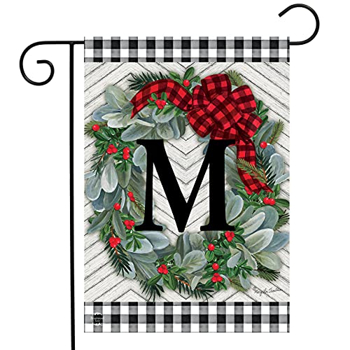 Winter Wreath Monogram Letter M Garden Flag 18" x 12.5" Briarwood Lane