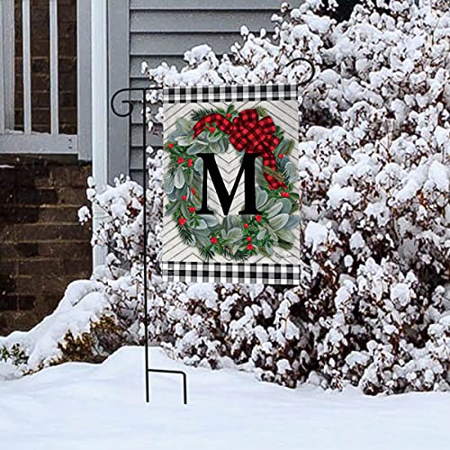 Winter Wreath Monogram Letter M Garden Flag 18" x 12.5" Briarwood Lane