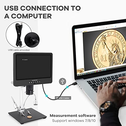 Andonstar AD249S-M 10.1 Inch HDMI Digital Microscope 2000x for Adults, 3 Lens 2160P UHD Video Record, Soldering Microscope, Coin Microscope, Biological Microscope Kit with 32G Card, Windows Compatible