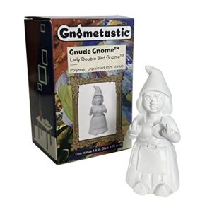 gnometastic gnude mini gnomes – lady double bird gnome unpainted gnome statue, 3.75in tall – diy paint your own gnome – polyresin, indoor/outdoor funny garden gnomes to paint for adults