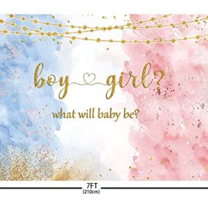 MEHOFOND Blue Pink Gender Reveal Backdrop Boy or Girl Party Decoration Photography Background Watercolor Rose Gold and Navy Blue He or She Pregnancy Reveal Surprise Party Photoshoot Banner 7x5ft