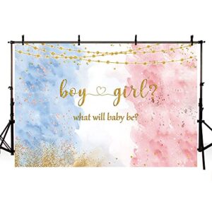 MEHOFOND Blue Pink Gender Reveal Backdrop Boy or Girl Party Decoration Photography Background Watercolor Rose Gold and Navy Blue He or She Pregnancy Reveal Surprise Party Photoshoot Banner 7x5ft