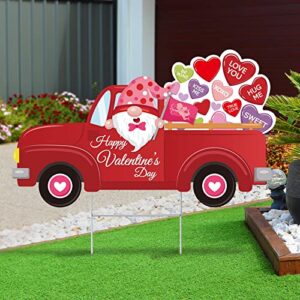 valentine’s day yard signs with stake valentines gnomes outdoor lawn decorations happy valentine’s day red truck lawn signs for valentine day wedding anniversary lawn garden yard outside decorations