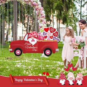 Valentine's Day Yard Signs with Stake Valentines Gnomes Outdoor Lawn Decorations Happy Valentine's Day Red Truck Lawn Signs for Valentine Day Wedding Anniversary Lawn Garden Yard Outside Decorations