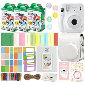 fujifilm instax mini 11 instant camera with case, 60 fuji films, decoration stickers, frames, photo album and more accessory kit (ice white)