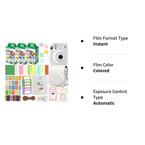 Fujifilm Instax Mini 11 Instant Camera with Case, 60 Fuji Films, Decoration Stickers, Frames, Photo Album and More Accessory kit (Ice White)