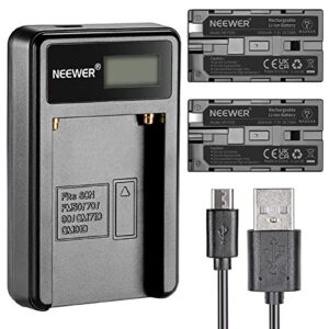 neewer® micro usb battery charger + 2-pack 2600mah np-f550/570/530 replacement batteries for sony handycams, neewer nanguang cn-160,cn-216,cn-126 led light, polaroid on-camera video lights