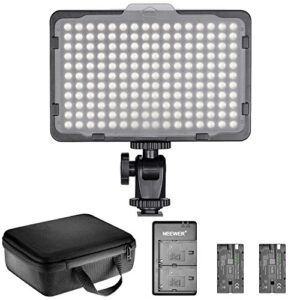 neewer dimmable 176 led video light lighting kit: 176 led panel 3200-5600k, 2 pieces rechargeable li-ion battery, usb charger and portable durable case for canon, nikon, pentax, sony dslr cameras