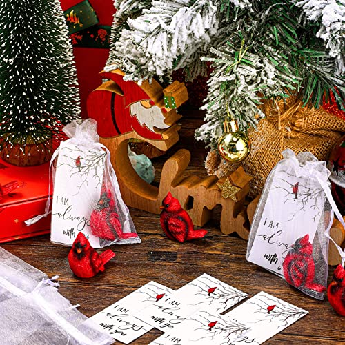 6 Packs Memorial Cardinal Gift Set Include 6 Pcs Red Cardinal Bird Statue Figures 6 Pcs Red Feathered Cards 6 Pcs Organza Bags for Sympathy Grief Memorial Gift Funeral Favors Home Garden Decor