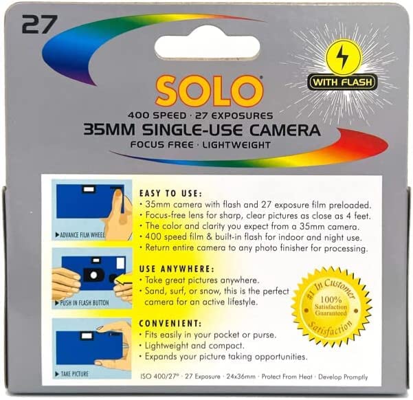 Solo Single-Use 35mm Film Camera with Flash (400 ASA, 27 Exposures)