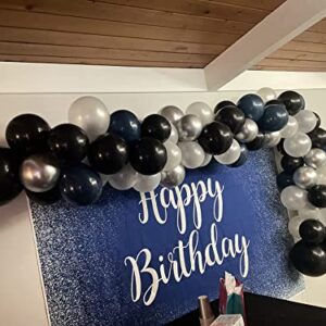 Royal Blue Happy Birthday Backdrop Adults Mans Boys Bday Party Banner Silver Glitter Spots Photography Background Table Wall Decorations Photo Shoot Booth Studio Props