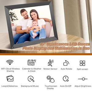 15-inch WiFi Digital Photo Frame - Fullja Smart Digital Picture Frame, Full Function, Slideshow, Motion Sensor, 32GB Electronic Photo Frame Wall Mountable Instant Share Photos/Videos via App, Cloud