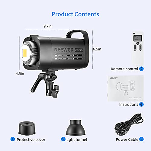 Neewer 150W 5600K LED Video Light, Bowens Mount Daylight Balanced LED Continuous Lighting CRI 97+,TLCI 97+ 13000Lux with 2.4G Remote for Video Recording,Wedding,Outdoor Shooting,YouTube (CB150)