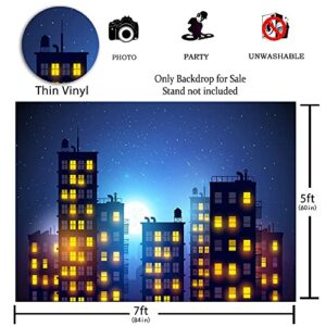 Super Hero City Photography Backdrop Beautiful Moon Supermen Theme Background Boy Birthday Party Banner Photo Studio Props Vinyl 7X5FT