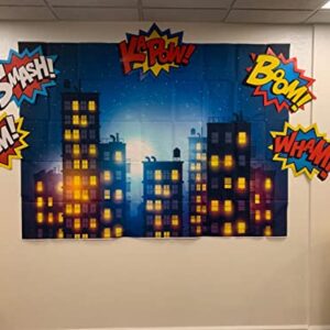 Super Hero City Photography Backdrop Beautiful Moon Supermen Theme Background Boy Birthday Party Banner Photo Studio Props Vinyl 7X5FT