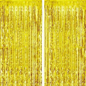 2 packs 3ft x 8.3ft gold metallic tinsel foil fringe curtains photo booth props for birthday wedding engagement bridal shower baby shower bachelorette holiday celebration party decorations
