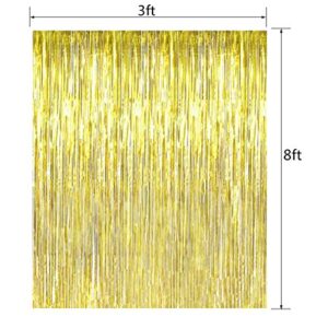 2 Packs 3ft x 8.3ft Gold Metallic Tinsel Foil Fringe Curtains Photo Booth Props for Birthday Wedding Engagement Bridal Shower Baby Shower Bachelorette Holiday Celebration Party Decorations