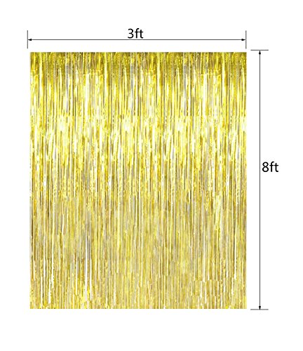 2 Packs 3ft x 8.3ft Gold Metallic Tinsel Foil Fringe Curtains Photo Booth Props for Birthday Wedding Engagement Bridal Shower Baby Shower Bachelorette Holiday Celebration Party Decorations