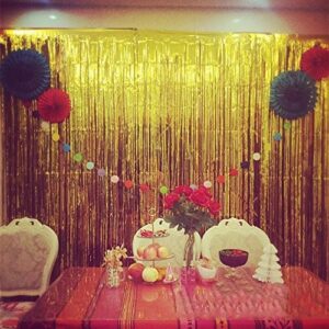 2 Packs 3ft x 8.3ft Gold Metallic Tinsel Foil Fringe Curtains Photo Booth Props for Birthday Wedding Engagement Bridal Shower Baby Shower Bachelorette Holiday Celebration Party Decorations