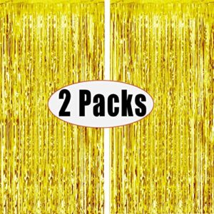 2 Packs 3ft x 8.3ft Gold Metallic Tinsel Foil Fringe Curtains Photo Booth Props for Birthday Wedding Engagement Bridal Shower Baby Shower Bachelorette Holiday Celebration Party Decorations