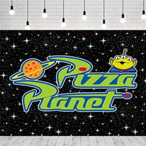 Pizza Planet Backdrop for Birthday Party Decorations Outspace Background for Baby Shower Party Cake Table Decorations Supplies Toy Story Theme Banner 5x3ft