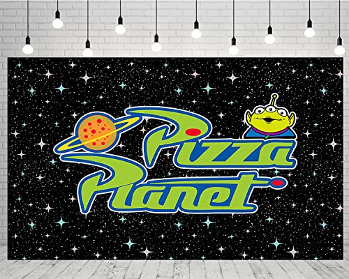 Pizza Planet Backdrop for Birthday Party Decorations Outspace Background for Baby Shower Party Cake Table Decorations Supplies Toy Story Theme Banner 5x3ft