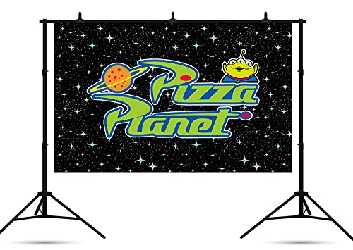 Pizza Planet Backdrop for Birthday Party Decorations Outspace Background for Baby Shower Party Cake Table Decorations Supplies Toy Story Theme Banner 5x3ft