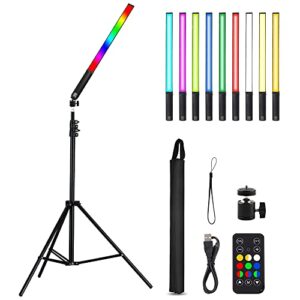rgb handheld led video light, wand stick photography light 9 colors with 26.2″ to 78.7″ tripod & remote control, adjustable 3200k-5600k [upgraded]