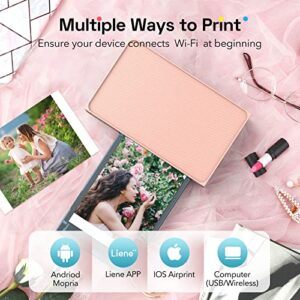 Liene 4x6'' Photo Printer, Wi-Fi Picture Printer, 20 Sheets, Full-Color Photo, Photo Printer for iPhone, Android, Smartphone, Computer, Dye Sublimation, Portable Photo Printer for Home Use, Pink