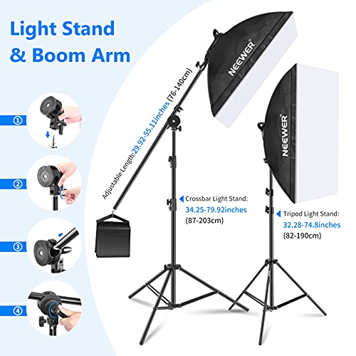 Neewer RGB LED Softbox Lighting Kit with 2.4G Remote: 3-Pack 48W Dimmable LED Light Head with 3200~5600K/CRI95+/360°Full Color/10 Scene Effect with Softbox, Stand and Boom Arm for Studio Photography