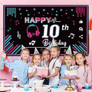 Music Happy 10th Birthday Backdrop Musical Social Media Birthday Party Supplies Music Party Banner Decorations Social Media Photography Background for Teens, 73 x 43 Inches