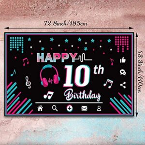 Music Happy 10th Birthday Backdrop Musical Social Media Birthday Party Supplies Music Party Banner Decorations Social Media Photography Background for Teens, 73 x 43 Inches