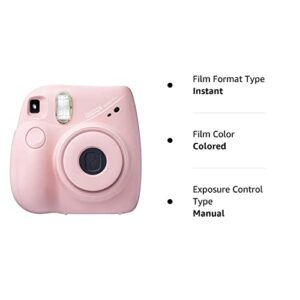 Fujifilm Instax Mini 7+ Camera, Easy to Operate, Portable, Handy Selfie Mirror, Polaroid Camera, Perfect for Beginners and Experts, Sleek and Stylish Design - Light Pink (Renewed)