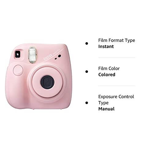 Fujifilm Instax Mini 7+ Camera, Easy to Operate, Portable, Handy Selfie Mirror, Polaroid Camera, Perfect for Beginners and Experts, Sleek and Stylish Design - Light Pink (Renewed)