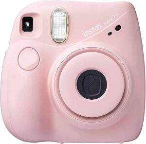 fujifilm instax mini 7+ camera, easy to operate, portable, handy selfie mirror, polaroid camera, perfect for beginners and experts, sleek and stylish design – light pink (renewed)