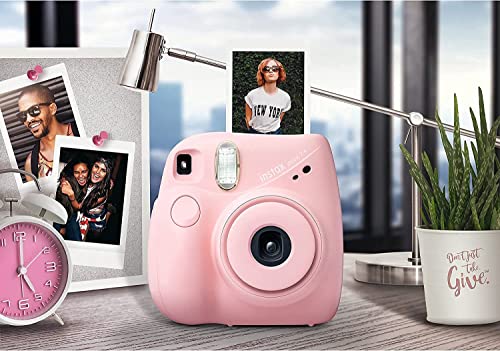 Fujifilm Instax Mini 7+ Camera, Easy to Operate, Portable, Handy Selfie Mirror, Polaroid Camera, Perfect for Beginners and Experts, Sleek and Stylish Design - Light Pink (Renewed)