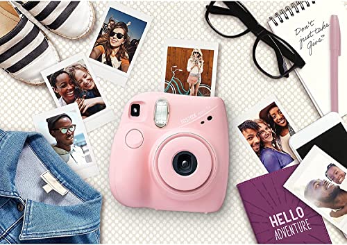 Fujifilm Instax Mini 7+ Camera, Easy to Operate, Portable, Handy Selfie Mirror, Polaroid Camera, Perfect for Beginners and Experts, Sleek and Stylish Design - Light Pink (Renewed)